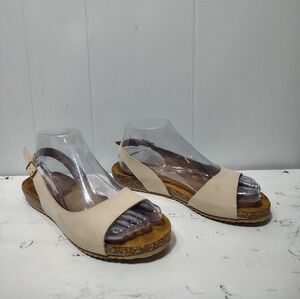 Made in Italy Leather Slingback Sandals by BioGold Cream Cork‎ Flats Size 7.5